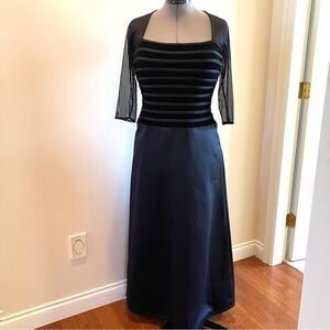 Tadashi Shoji maxi gown, mesh with velvet, black, size S